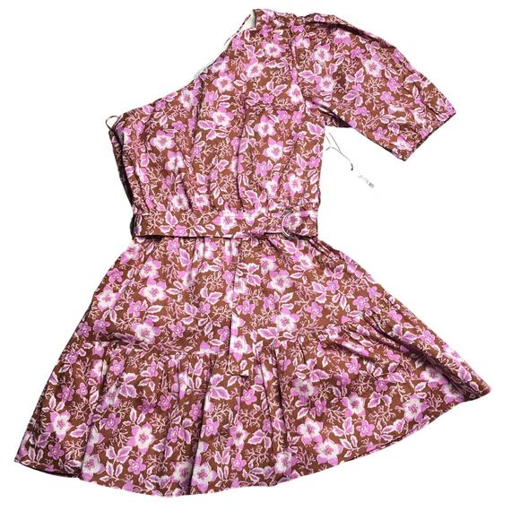 NWT Jason Wu Womens One Shoulder Belted Floral Mini Dress Lined Multicolor L - Picture 1 of 11
